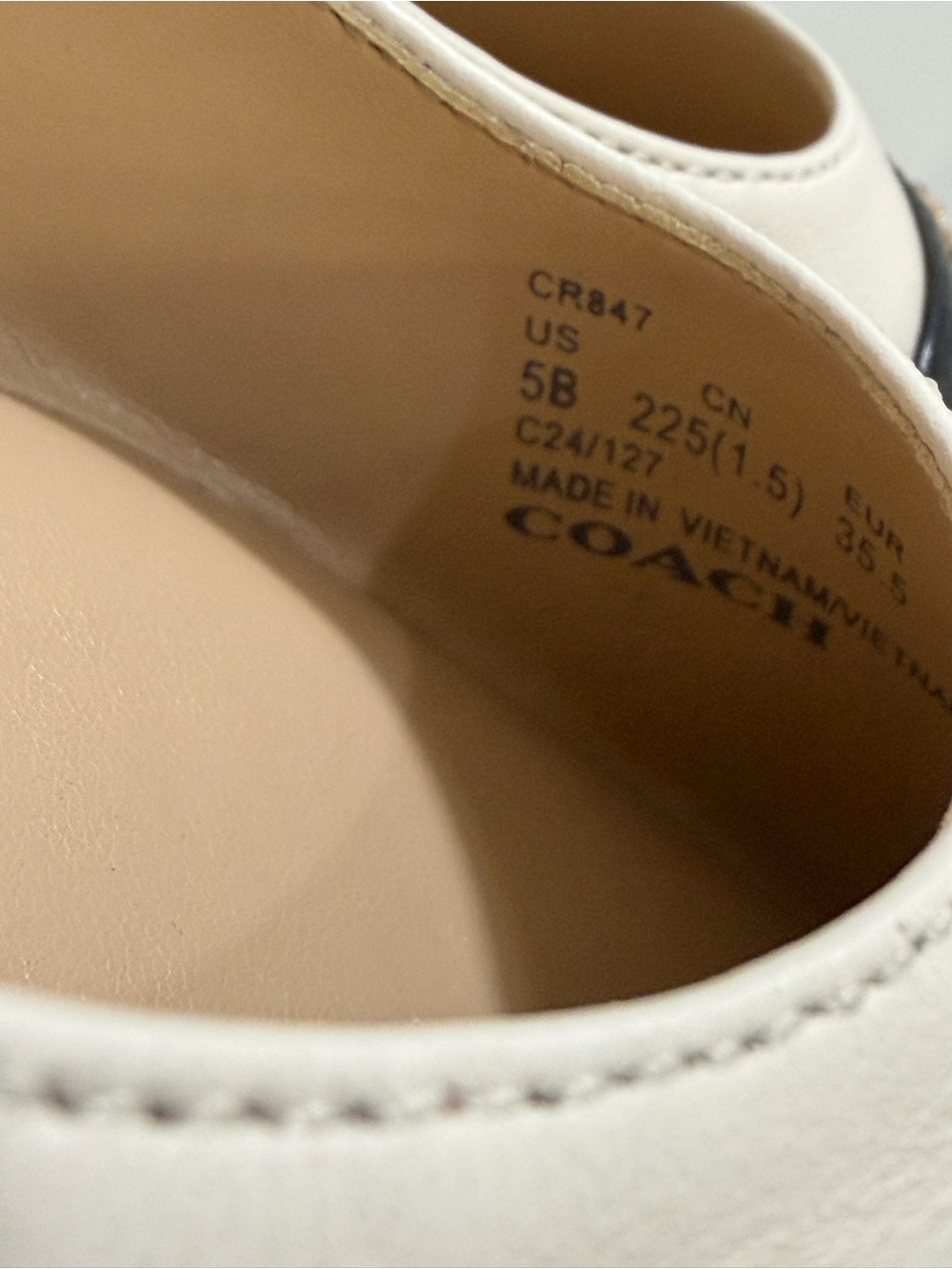 Coach Cream Leather Mary Janes with chalk/Black Patent Cap Toe and Gold Logo - Picture 9 of 11